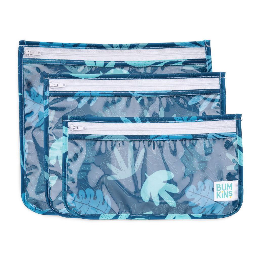 BUMKINS - Estuches / Bolsa de viaje transparente (paquete de 3)- Blue Tropic